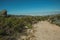 Trail passing through rocky terrain on highlands