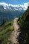 Trail and peaks nearby Chamonix in Alps in France