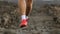 Trail Runner Man Running on Path Close up of Running Shoes