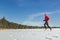 Trail runner sportsman in winter outdoor