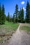 Trail to scenic location and picnic table on Soda Butte Creek, Yellowstone National Park, USA