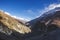 Trail to Tilicho Lake, Annapurna circuit trek. Himalayan Mountains. Nepal