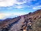 Trail at the top of the Teide with view of the caldera and the island of Tenerife