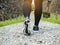 Trail walking woman legs with sport shoe Park outdoor Adventure