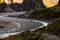 Trail walkway with rocks and river from a glacier. Track: Fox Glacier, New Zealand