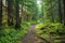 trail winding through dense coniferous woods