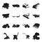 Trailer, dumper, tractor, loader and other equipment. Agricultural machinery set collection icons in black style vector