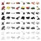 Trailer, dumper, tractor, loader and other equipment. Agricultural machinery set collection icons in cartoon style