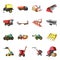 Trailer, dumper, tractor, loader and other equipment. Agricultural machinery set collection icons in cartoon style