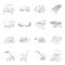 Trailer, dumper, tractor, loader and other equipment. Agricultural machinery set collection icons in line style vector