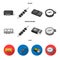 Trailer, shish kebab, matches, compass. Camping set collection icons in black, flat, monochrome style vector symbol