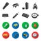 Trailer, shish kebab, matches, compass. Camping set collection icons in black,flet style vector symbol stock