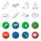 Trailer, shish kebab, matches, compass. Camping set collection icons in outline,flet style vector symbol stock