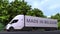 Trailer truck with MADE IN BELGIUM text on the side. Belgian import or export related loopable 3D animation