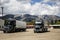 Trailer trucks parking Mountains west USA