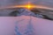 Trails leading to the top of a snowy mountain. Deep snow at sunset, alpine view, Carpathians, Marmaros