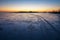 Trails on the surface of frozen lake. Winter Landscape