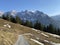 Trails for walking, hiking, sports and recreation around the KlÃ¶ntalersee reservoir lake / or Kloentalersee - Switzerland