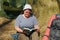 Trailside Tranquility Overweight Woman Hiking Haven with Book and Backpack