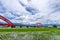 A train across a m-type Red Bridge on the lush paddy fields, is Taiwan sight in East on August 14 2018 in Hualien, Taiwan