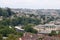 Train in Bath Spa railway station and view of suburbs