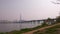 Train on Bridge across Hun River, Seoul panorama, Sauth Korea