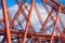 Train crosses the Forth Railway Bridge in Edinburgh, Scotland