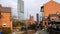 Train crossing Rochdale canal in Manchester city centre