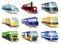 Train engine flat cartoon collection. Railroad passenger trains and carriages. Train transport railway, carriage travel