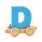 Train font on wheels 3d rendering letter D