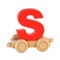 Train font on wheels 3d rendering letter S