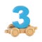 Train font on wheels 3d rendering number 3