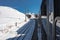 The train of Gonergratbahn running to the Gornergrat station and Stellarium Observatory