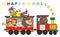 Train, happy holiday, humorous vector illustration, eps.