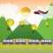 train, hot air balloon and plane. Vector illustration decorative design