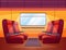 Train inside interior, empty railway car with comfortable seats