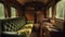 Train Journey Nostalgia: Interior of an Old Vintage Train with Books and a Train Window