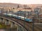 Train leaving Prague main railway station