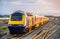 Train leaving Reading station in England