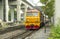 Train led by Diesel Electric locomotives parked station