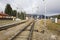 Train lines splitting at the entrance in Busteni train station