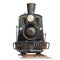 Train locomotive, front view. Vintage transport