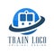 Train logo original design, blue railway transport badge vector Illustration