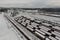 Train marshalling yard in winter