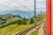 Train in the mountains. Illustration oil painting on Rigi Mountain, Switzerland.