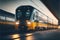 Train on the move, blurred cityscape, the passenger. generative AI