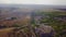 Train Moving along Railroad in Steppe. Aerial View