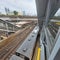 a train parked on the station line