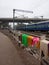 A train is passing Lucknow city, India