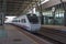 Train at the platform of Burgos-Rosa de Lima railway station, the main station in the city Burgos, Spain.